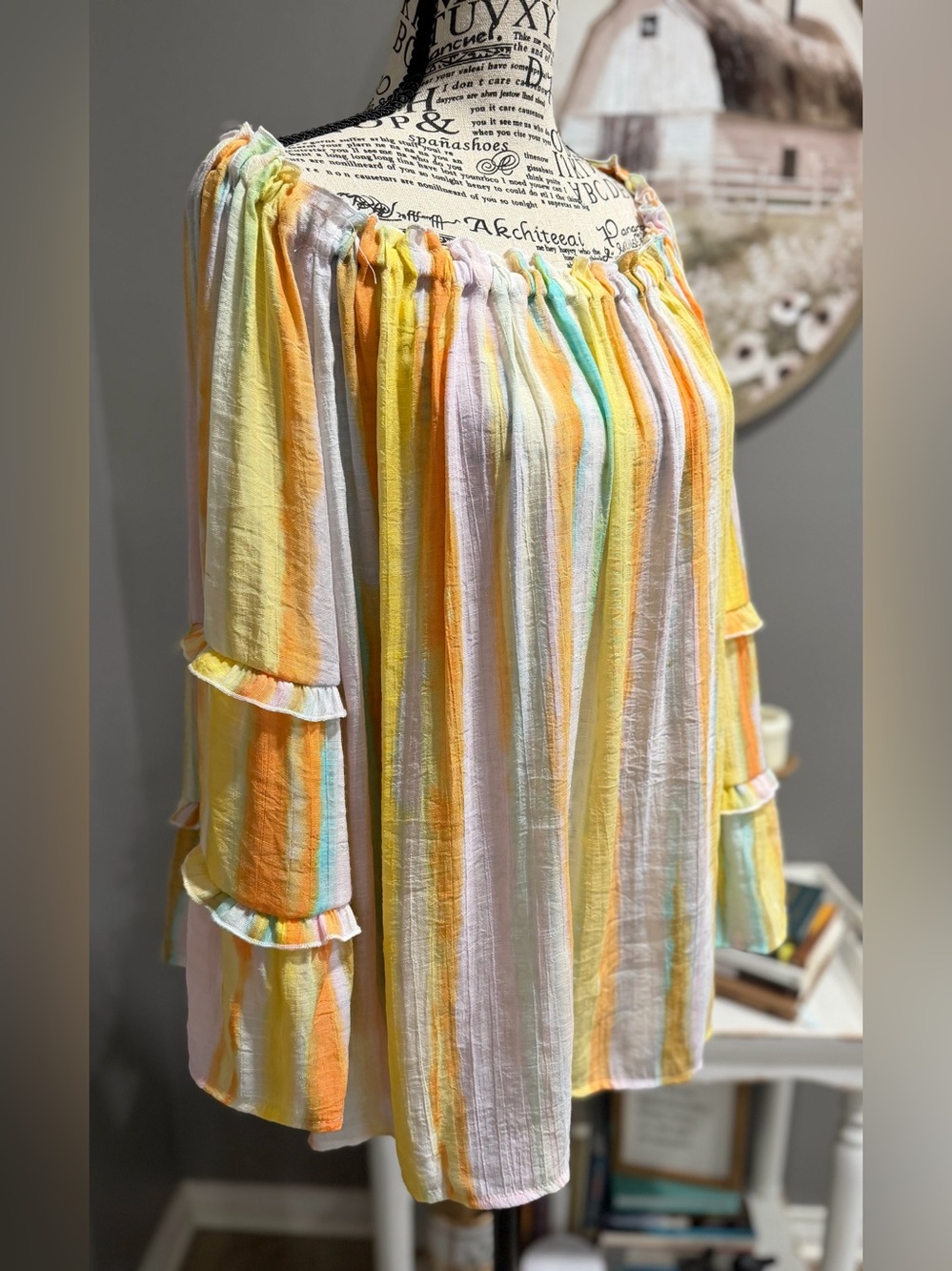 Zac & Rachel Pastel Striped Blouse in Yellow, Orange & Mint